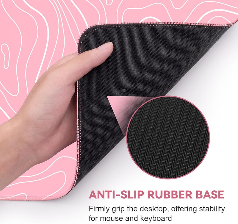 DIGSOM Gaming Mouse Pad 31.5 x 11.8in Large Mouse Pad with Anti-Slip Rubber Base（Pink with White Topographic Line） - Image 5